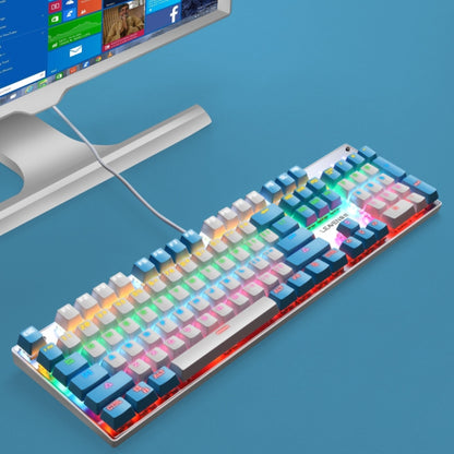104 Keys Green Shaft RGB Luminous Keyboard Computer Game USB Wired Metal Mechanical Keyboard, Cabel Length:1.5m, Style: Double Imposition Version (White Blue) by buy2fix