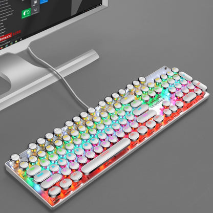 104 Keys Green Shaft RGB Luminous Keyboard Computer Game USB Wired Metal Mechanical Keyboard, Cabel Length:1.5m, Style: Punk Word Through Version (White) by buy2fix