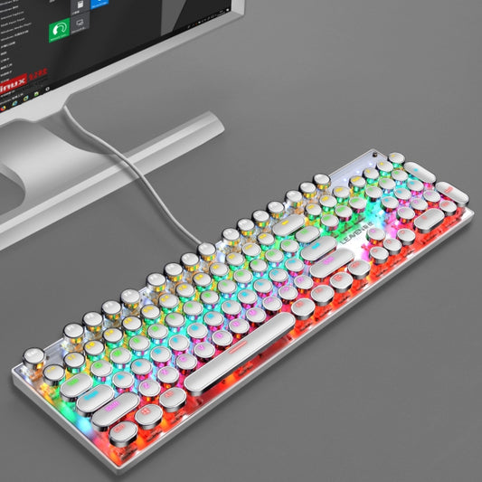 104 Keys Green Shaft RGB Luminous Keyboard Computer Game USB Wired Metal Mechanical Keyboard, Cabel Length:1.5m, Style: Punk Word Through Version (White) by buy2fix