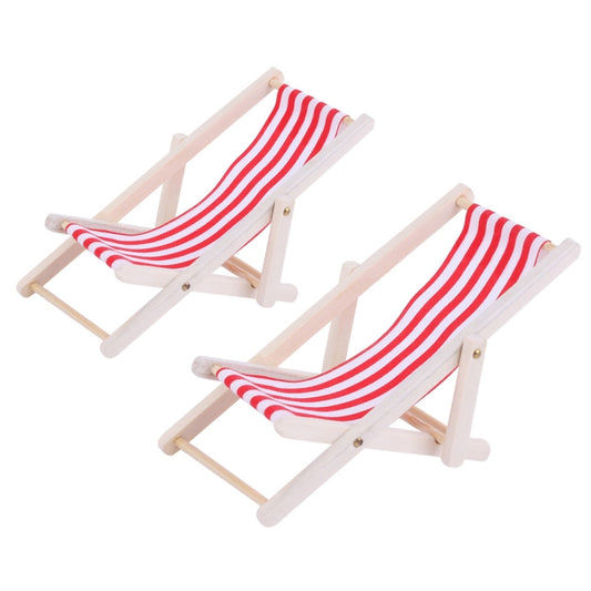 2 PCS 1:12 Beach Lounge Chair Simulation Model Outdoor Beach Scene Shooting Props Can Be Folded(Red) - Other Props by buy2fix | Online Shopping UK | buy2fix