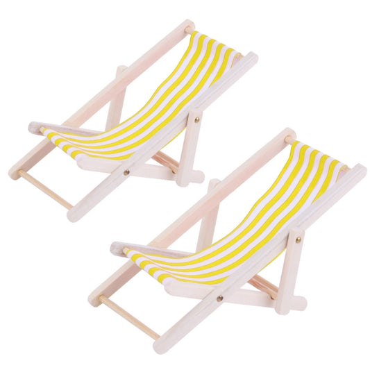 2 PCS 1:12 Beach Lounge Chair Simulation Model Outdoor Beach Scene Shooting Props Can Be Folded(Yellow) - Other Props by buy2fix | Online Shopping UK | buy2fix