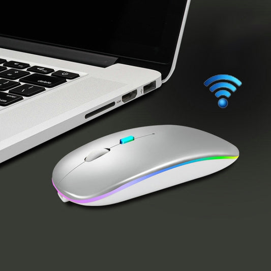 Y20 4 Keys Colorful Glow Charging Mute Mouse Notebook Game Wireless Mouse, Colour: 2.4G + Bluetooth (Silver) by buy2fix