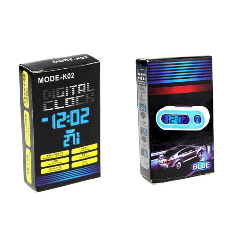 K02 Car Electronic Clock Temperature Meter Night Light LED Temperature Time Meter(Black Blue Light) - Clocks & Car Meters by buy2fix | Online Shopping UK | buy2fix