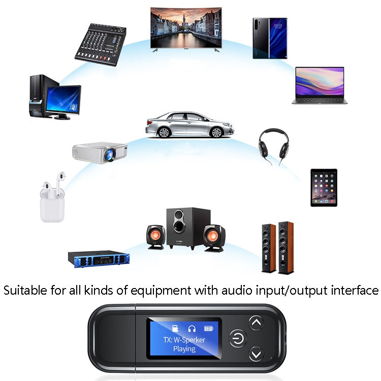 K15Pro With LCD Screen Bluetooth Adapter Audio Receiver Transmitter 3.5mm AUX Car Hands-Free - Bluetooth Adapters by buy2fix | Online Shopping UK | buy2fix