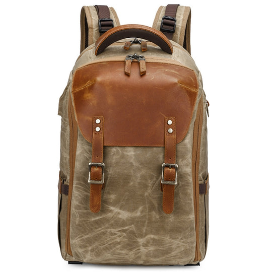 K805 Waterproof Batik Canvas Camera Backpack Outdoor Liner Shoulder Photography Bag(Khaki)