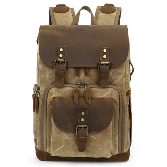 K-86 Casual Shoulder Camera Bag Contrast Waterproof Batik Canvas Single Digital Camera Photo Backpack(Khaki)