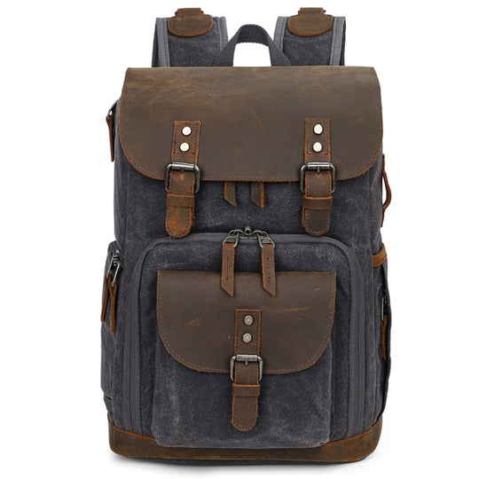 K-86 Casual Shoulder Camera Bag Contrast Waterproof Batik Canvas Single Digital Camera Photo Backpack(Gray)