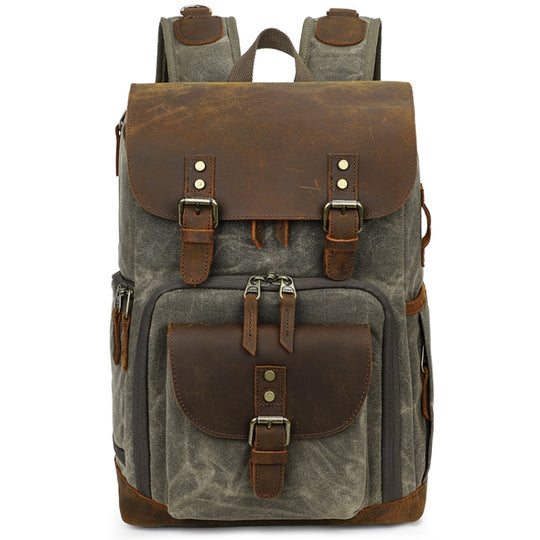 K-86 Casual Shoulder Camera Bag Contrast Waterproof Batik Canvas Single Digital Camera Photo Backpack(Green)