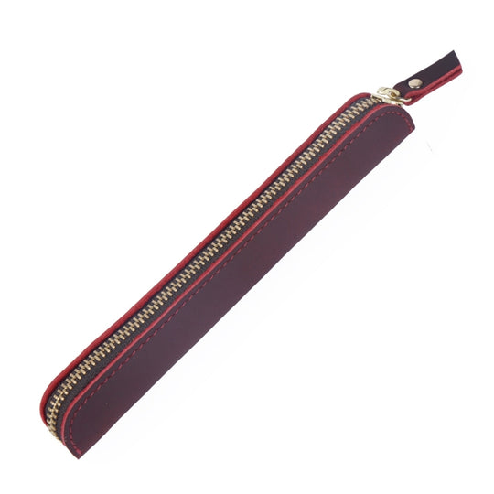 Étui de Protection pour stylo en cuir à fermeture éclair en cuir rétro Simple stylet en peau de cheval fou Mini étui à stylo (vin rouge)