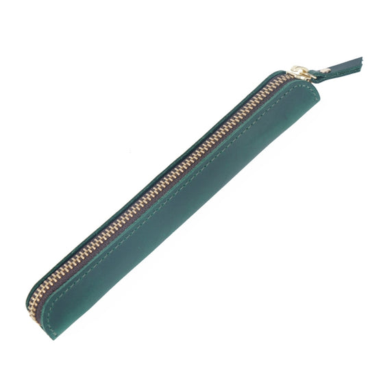 Étui de Protection pour stylo en cuir à fermeture éclair en cuir rétro Simple stylet en peau de cheval fou Mini étui à stylo (vert encre)