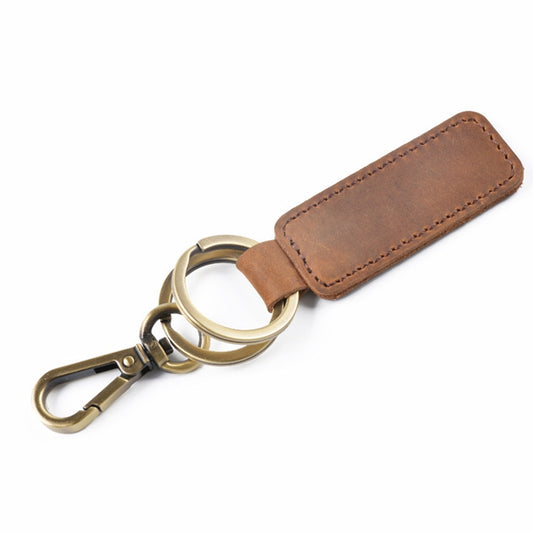 2 PCS Handmade Crazy Horse Leather Retro Keychain Car Couple Keychain, Specification: Double Ring( Brown) by buy2fix
