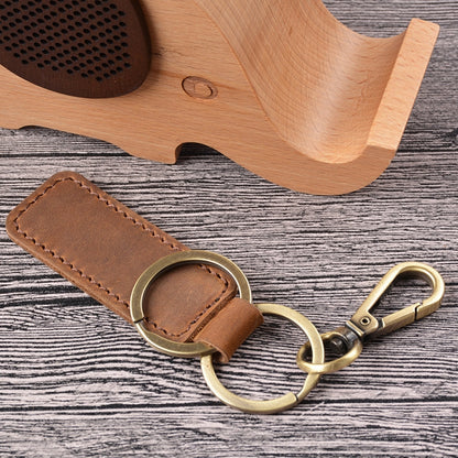 2 PCS Handmade Crazy Horse Leather Retro Keychain Car Couple Keychain, Specification: Double Ring( Brown) by buy2fix