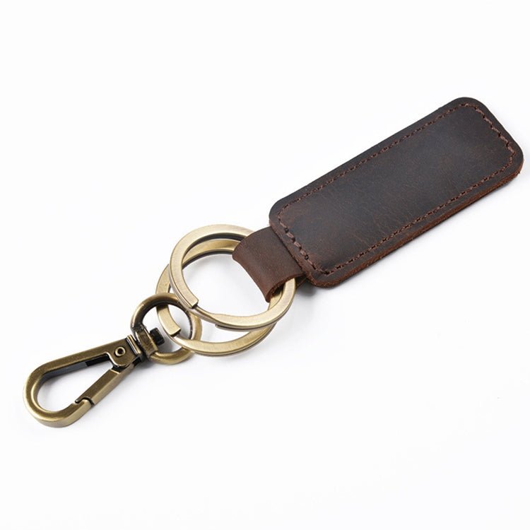 2 PCS Handmade Crazy Horse Leather Retro Keychain Car Couple Keychain, Specification: Double Ring(Coffee) by buy2fix