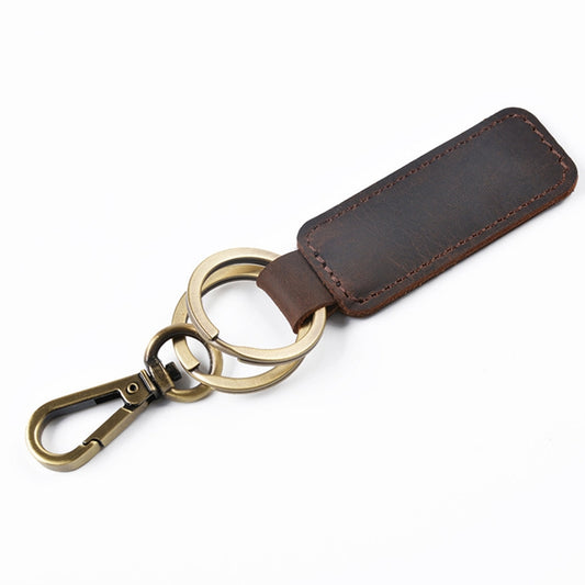 2 PCS Handmade Crazy Horse Leather Retro Keychain Car Couple Keychain, Specification: Double Ring(Coffee) by buy2fix