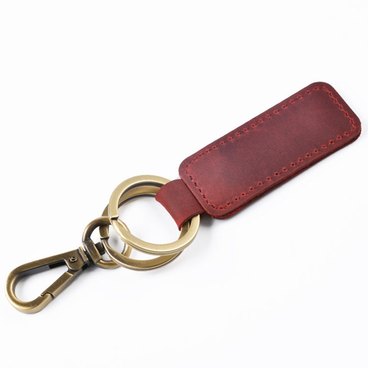 2 PCS Handmade Crazy Horse Leather Retro Keychain Car Couple Keychain, Specification: Double Ring(Wine Red) by buy2fix