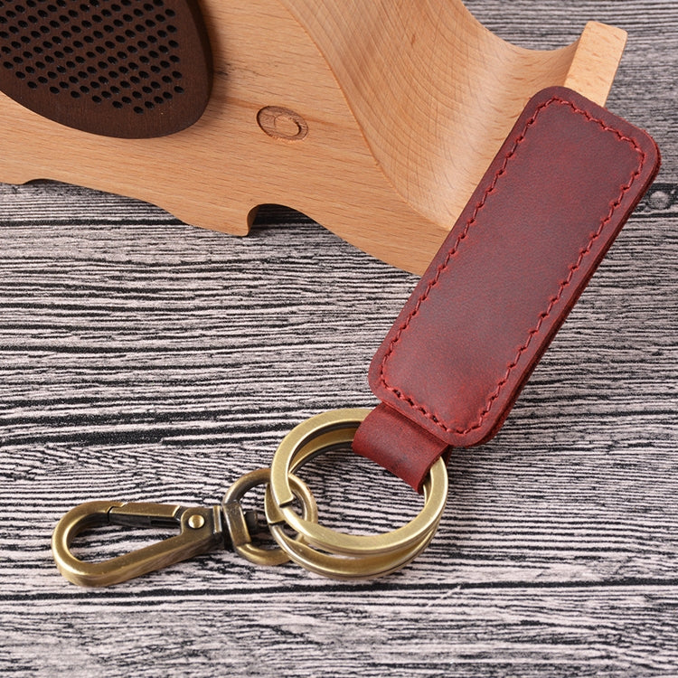 2 PCS Handmade Crazy Horse Leather Retro Keychain Car Couple Keychain, Specification: Double Ring(Wine Red) by buy2fix
