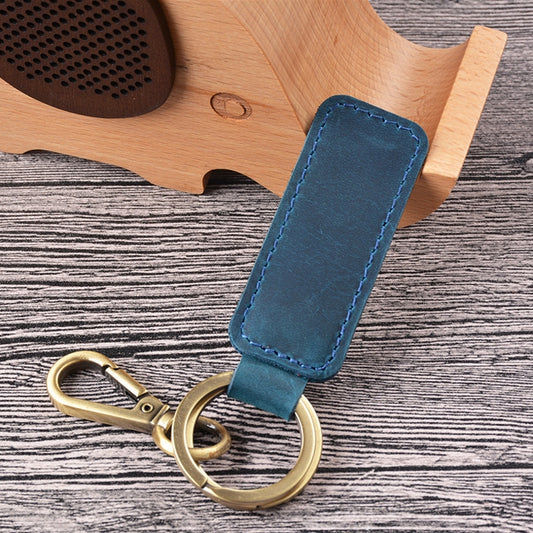 2 PCS Handmade Crazy Horse Leather Retro Keychain Car Couple Keychain, Specification: Double Ring(Blue) by buy2fix