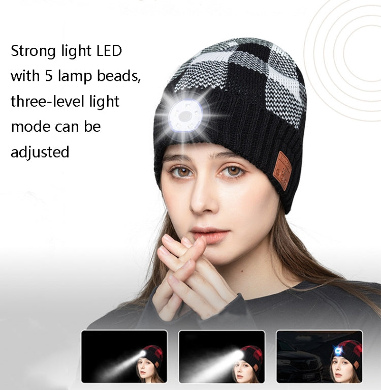 M3-BL Bluetooth LED Music Headset Hat Lady Warm Night Lighting Hat(Black White) by buy2fix