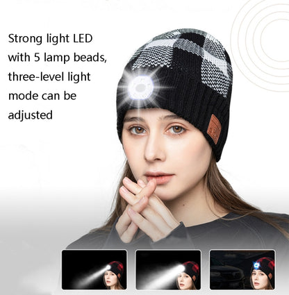 M3-BL Bluetooth LED Music Headset Hat Lady Warm Night Lighting Hat(Black White) by buy2fix