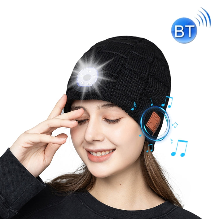 RG5-BL Bluetooth LED Lighting Music Knit Hat Plus Velvet Night Running Lamp Hat(Black) by buy2fix