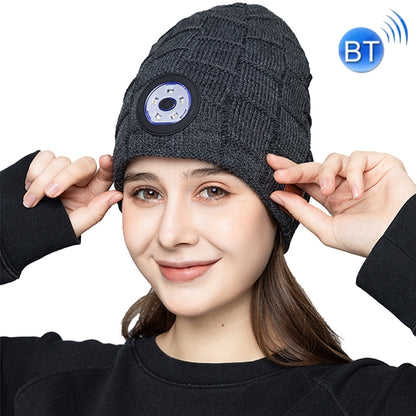 RG5-BL Bluetooth LED Lighting Music Knit Hat Plus Velvet Night Running Lamp Hat(Dark Gray) by buy2fix