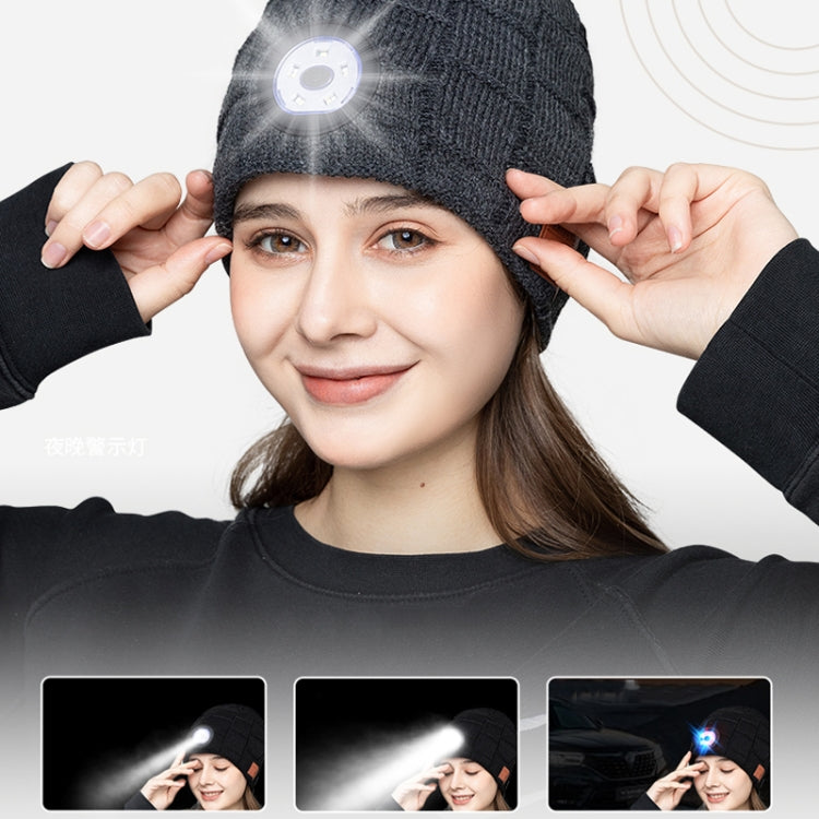 RG5-BL Bluetooth LED Lighting Music Knit Hat Plus Velvet Night Running Lamp Hat(Black) by buy2fix