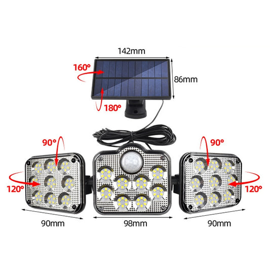 TG-TY075 Solar 3-Head Rotatable Wall Light Body Sensation Outdoor Waterproof Garden Light, Style: 138 LED Splitable - Solar Lights by buy2fix | Online Shopping UK | buy2fix