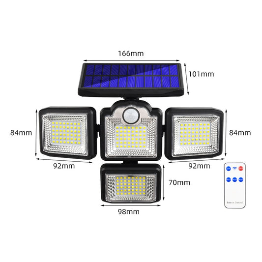 TG-TY085 Solar 4-Head Rotatable Wall Light with Remote Control Body Sensing Outdoor Waterproof Garden Lamp, Style: 192 LED Integrated - Solar Lights by buy2fix | Online Shopping UK | buy2fix