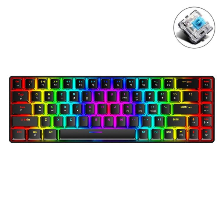 T8 68 Keys Mechanical Gaming Keyboard RGB Backlit Wired Keyboard, Cable Length:1.6m(Black Green Shaft) by buy2fix