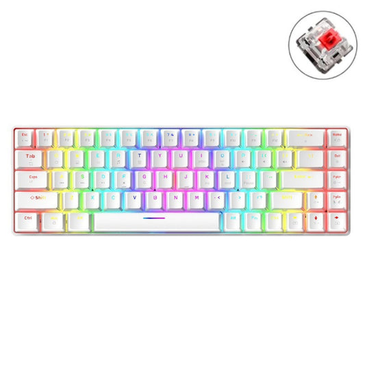 T8 68 Keys Mechanical Gaming Keyboard RGB Backlit Wired Keyboard, Cable Length:1.6m(White RGB Red Shaft) by buy2fix