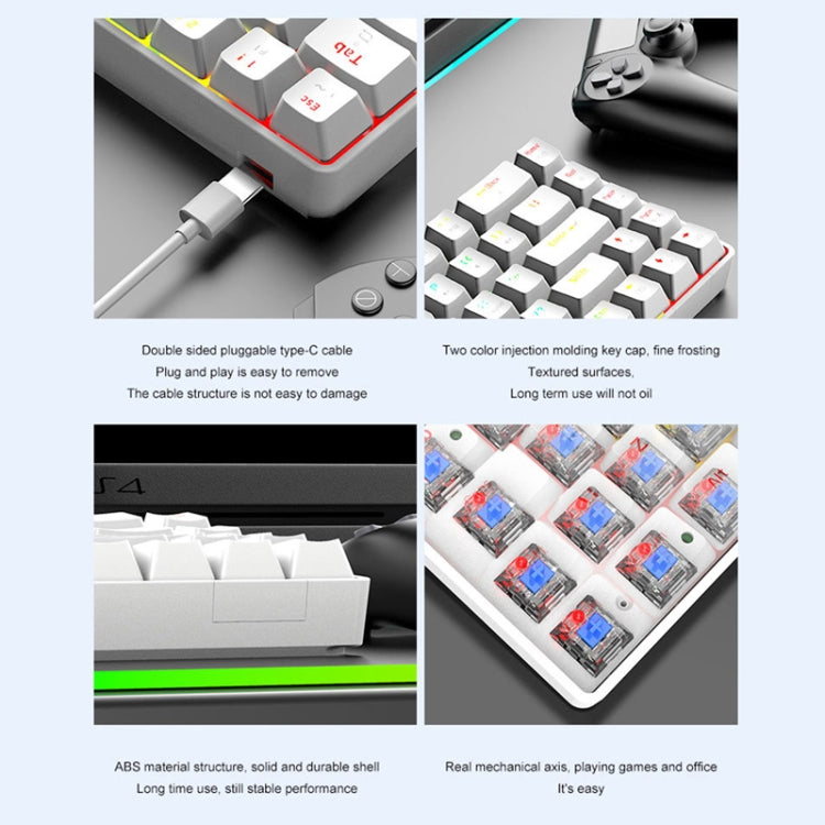 T8 68 Keys Mechanical Gaming Keyboard RGB Backlit Wired Keyboard, Cable Length:1.6m(White Green Shaft) by buy2fix