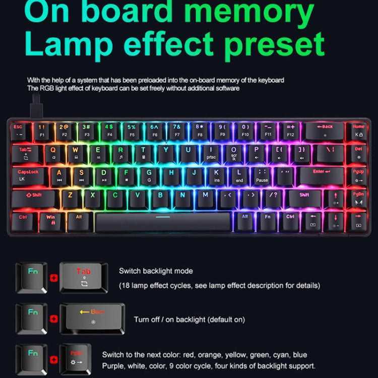 T8 68 Keys Mechanical Gaming Keyboard RGB Backlit Wired Keyboard, Cable Length:1.6m(White RGB Red Shaft) by buy2fix