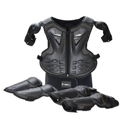 GHOST RACING Motorcycle Protective Gear Children Safety Riding Sport Vest + Knee Pads + Elbow Pads Protective Suit(Black) - Protective Gear by GHOST RACING | Online Shopping UK | buy2fix