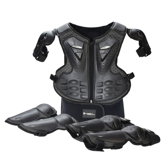 GHOST RACING Motorcycle Protective Gear Children Safety Riding Sport Vest + Knee Pads + Elbow Pads Protective Suit(Black) - Protective Gear by GHOST RACING | Online Shopping UK | buy2fix