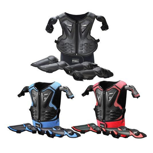 GHOST RACING Motorcycle Protective Gear Children Safety Riding Sport Vest + Knee Pads + Elbow Pads Protective Suit(Black) - Protective Gear by GHOST RACING | Online Shopping UK | buy2fix