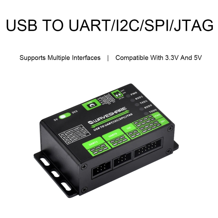 Waveshare 25411 3.3/5V USB To UART/I2C/SPI/JTAG Converter, Supports Multiple Interfaces by Waveshare