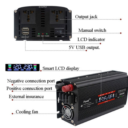 1500W LCD Smart Home Car Inverter 12V To 220V Power Converter - Modified Square Wave by buy2fix | Online Shopping UK | buy2fix