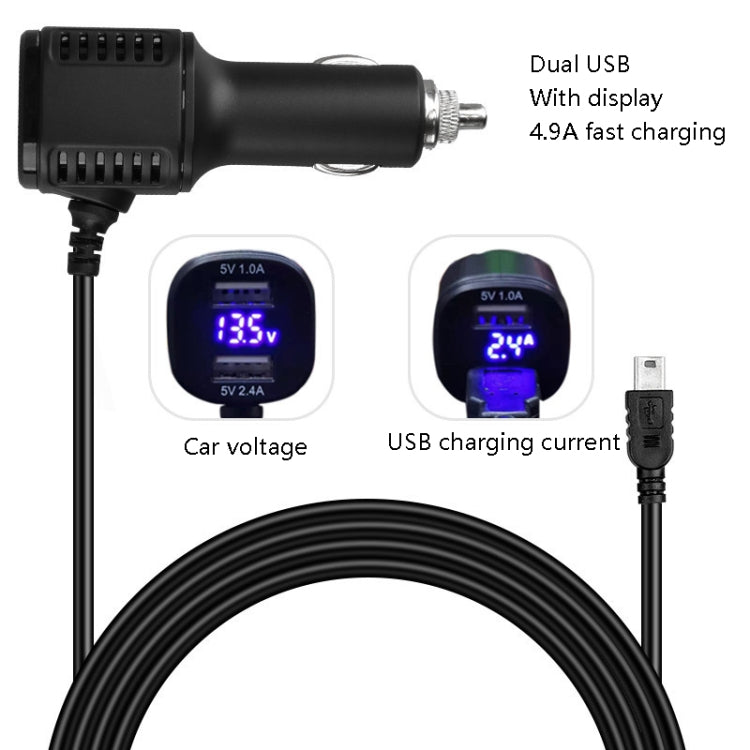 H519 Car Charger Driving Recorder Power Cord Dual USB With Display Charging Line, Specification: Mini Right Elbow - Cigar Socket by buy2fix | Online Shopping UK | buy2fix