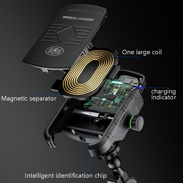 M9 Motorcycle Wireless Charging Mobile Phone Bracket 15W Fast Charging Mobile Phone Navigation Bracket(Black) - Holder by buy2fix | Online Shopping UK | buy2fix