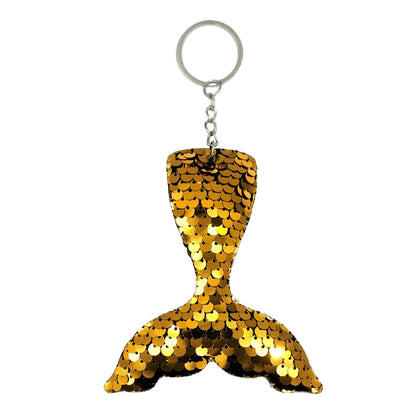10 PCS Reflective Mermaid Keychain Sequins Mermaid Tail Accessories Car Luggage Pendant(Gold) by buy2fix