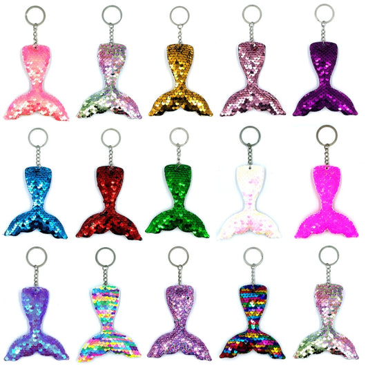 10 PCS Reflective Mermaid Keychain Sequins Mermaid Tail Accessories Car Luggage Pendant(AB Colorful 16) by buy2fix