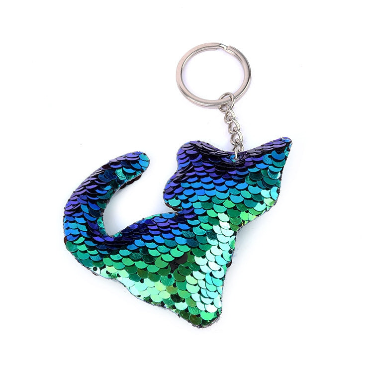 10 PCS PET Sequins Reflective Cat Keychain Bag Car Pendant, Colour: Green 4 by buy2fix