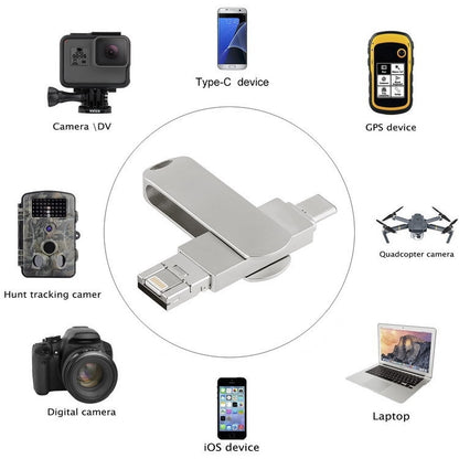 16GB USB 3.0 + 8 Pin + USB-C / Type-C 3 in 1 Phone Computer Rotatable Metal U-Disk by buy2fix