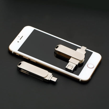 128GB USB 3.0 + 8 Pin + USB-C / Type-C 3 in 1 Phone Computer Rotatable Metal U-Disk by buy2fix
