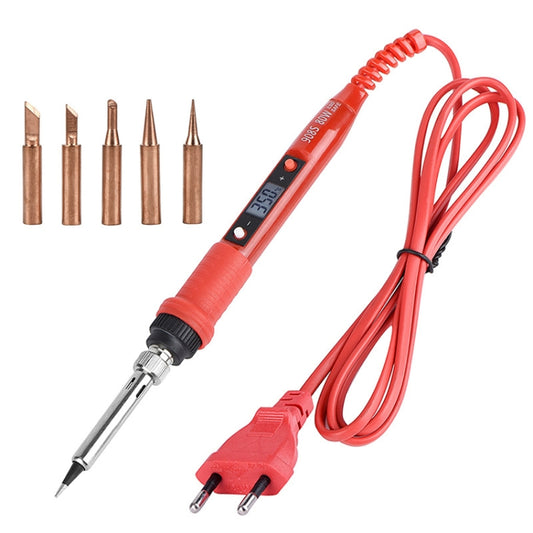 Metallic LCD Temperature Regulating Soldering Iron And Soldering Iron Tip Set Electric Soldering Iron Welding Tool(110V US Plug Bronze Head Red) by buy2fix