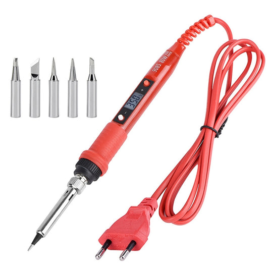 Metallic LCD Temperature Regulating Soldering Iron And Soldering Iron Tip Set Electric Soldering Iron Welding Tool(220V EU Plug Silver Head Red) by buy2fix