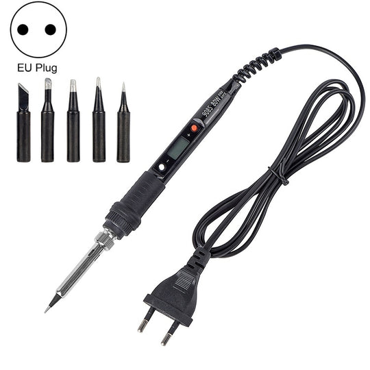 Metallic LCD Temperature Regulating Soldering Iron And Soldering Iron Tip Set Electric Soldering Iron Welding Tool(220V EU Plug Black Head Black)