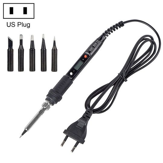 Metallic LCD Temperature Regulating Soldering Iron And Soldering Iron Tip Set Electric Soldering Iron Welding Tool(110V US Plug Black Head Black)