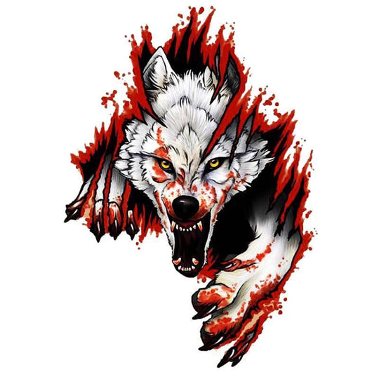 4 pièces 3D réaliste tête de loup capot porte voiture carrosserie décoration autocollants rayures couverture imperméable voiture autocollants (tête de loup droite)