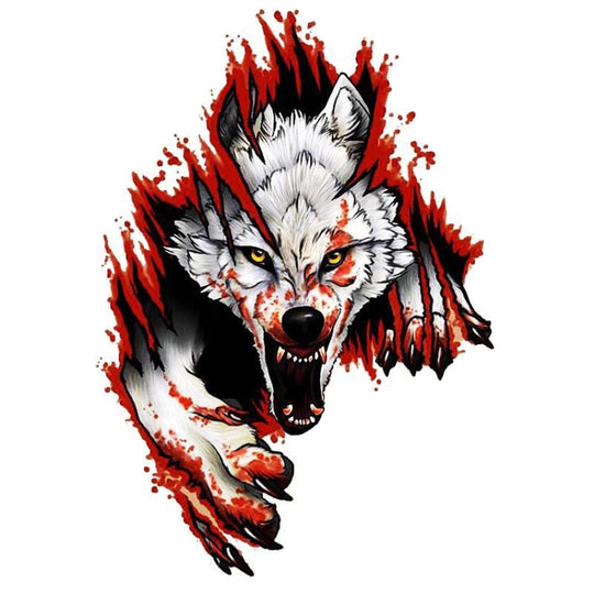 4 pièces 3D réaliste tête de loup capot porte voiture carrosserie décoration autocollants rayures couverture étanche voiture autocollants (tête de loup gauche)
